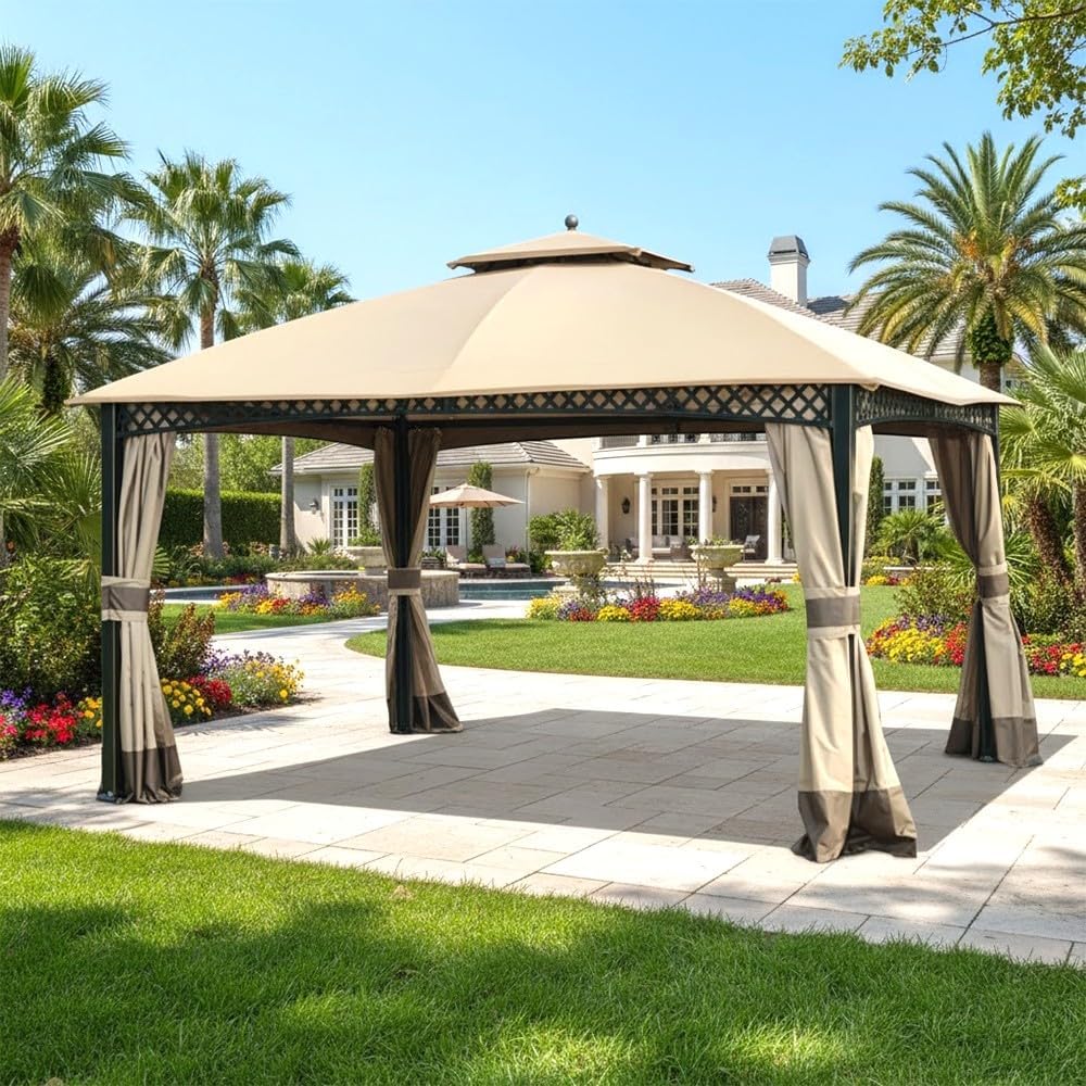 Garden Winds Durable Replacement Canopy Top Cover Compatible with The L-GZ717PST-C, A111001701 Windsor Dome 10' x 12' Gazebo - Classic Sand, RipLock 350