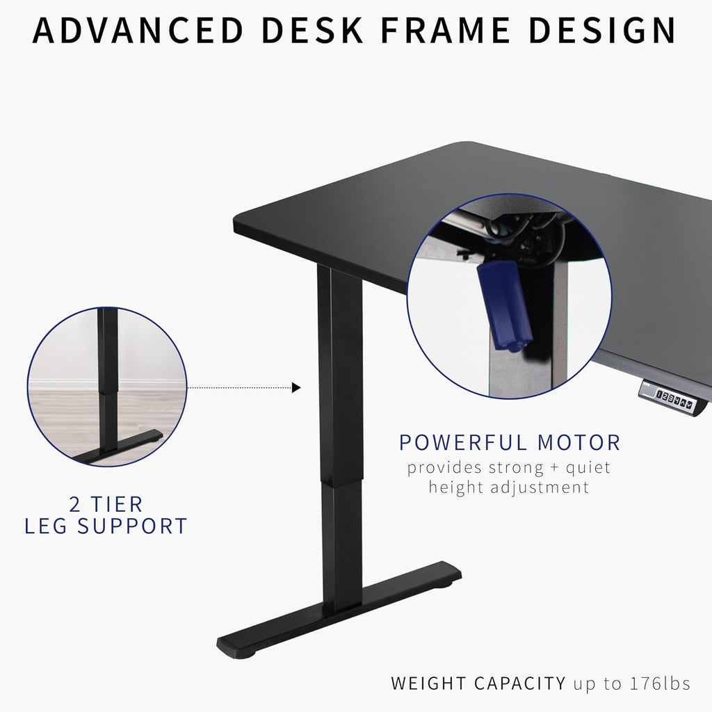 VIVO Electric 60 x 24 in Standing Desk, Memory Height Adjustment, 1B Series, Holds 220 lbs, One-Piece Black Top, Black Frame, DESK-KIT-1B6B