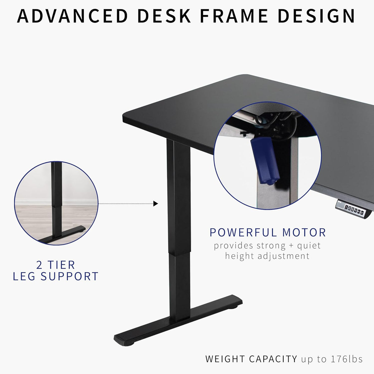 VIVO Electric 60 x 24 in Standing Desk, Memory Height Adjustment, 1B Series, Holds 220 lbs, One-Piece Black Top, Black Frame, DESK-KIT-1B6B