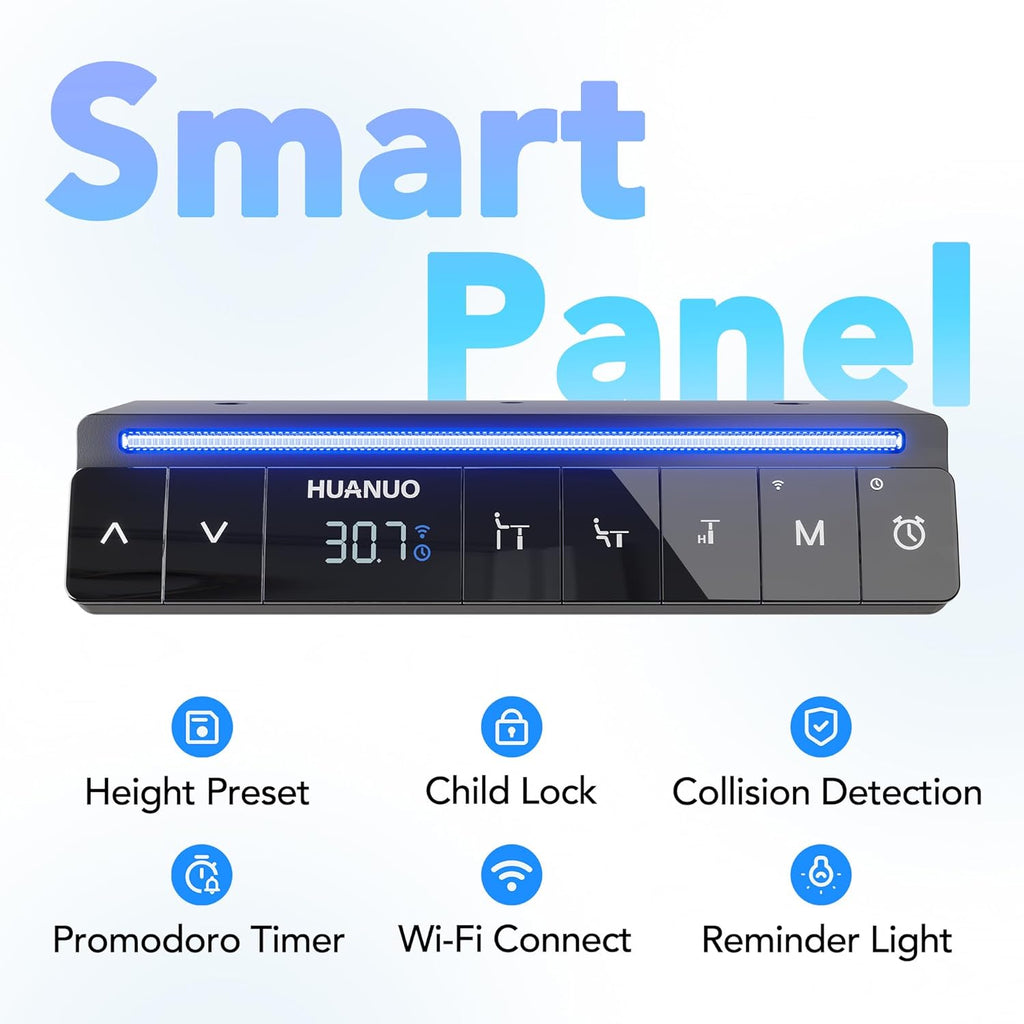 HUANUO 32' AI Smart Standing Desk with App-Synced Sedentary Reminders, Electric Height Adjustable Desk with Body-Data Ergonomic Presets, Voice Control Alexa/Google/Siri, 3 Memory Settings Table, Black