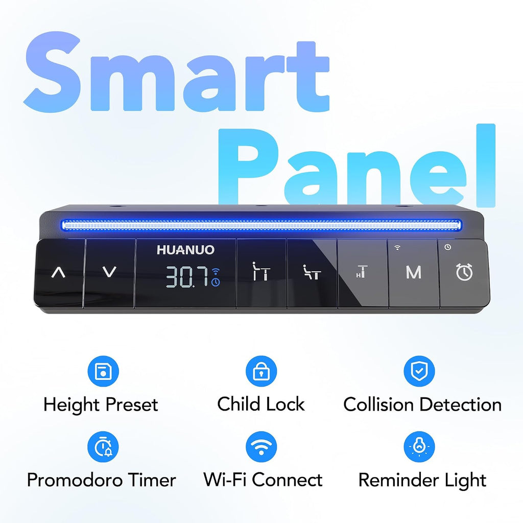 HUANUO One-Piece AI-Powered Electric Standing Desk, Smart APP, Work with Alexa & Google, Adjustable Height, 3 Memory Settings, Sedentary Reminder, Ergonomic Sit-Stand Desk, 48-inch, Black