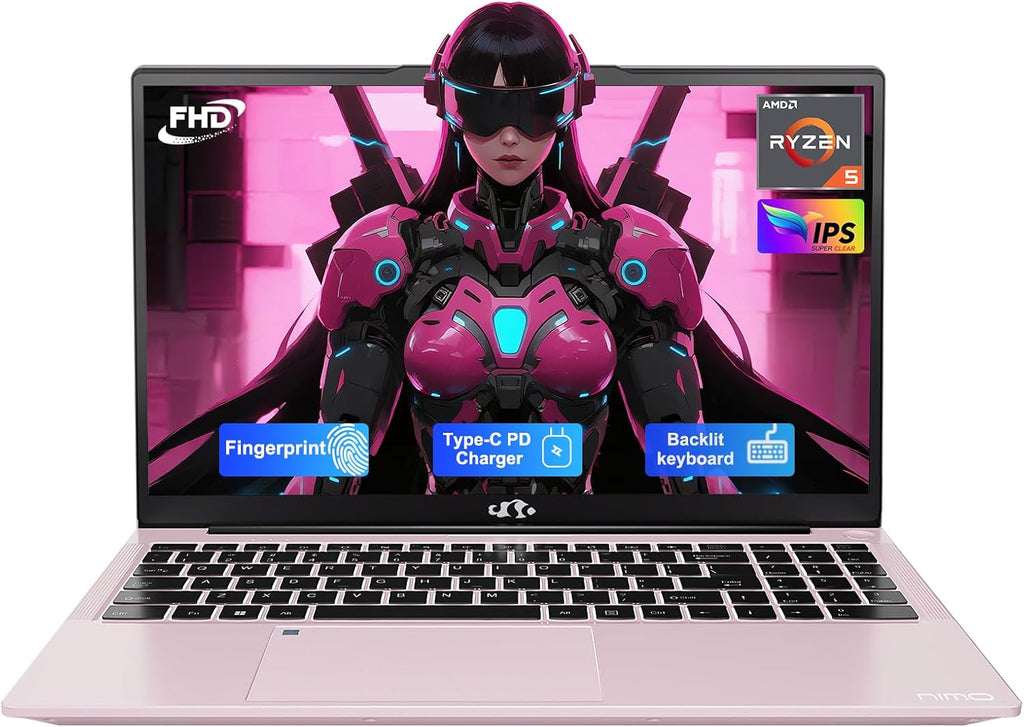 NIMO 15.6'' IPS FHD-Laptop, 16GB RAM 1TB SSD AMD Ryzen 5(Beat i5-1135G7, 4 Cores Up to 3.7GHz) Student Computer with 65W Type-C, 2 Years Warranty, Fingerprint, Backlit Keyboard, BT5.2, Numpad