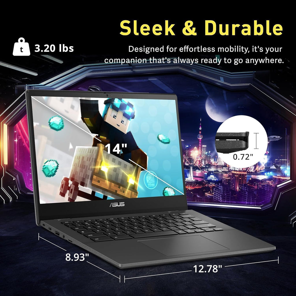 ASUS Chromebook 14 inch Laptop - Google Chromebook School Student - 8Core MediaTek Kompanio 520 - FHD Display - USB C - Wi-Fi 6-15hours Battery Life - 2024 (4GB RAM | 192GB Storage), Black