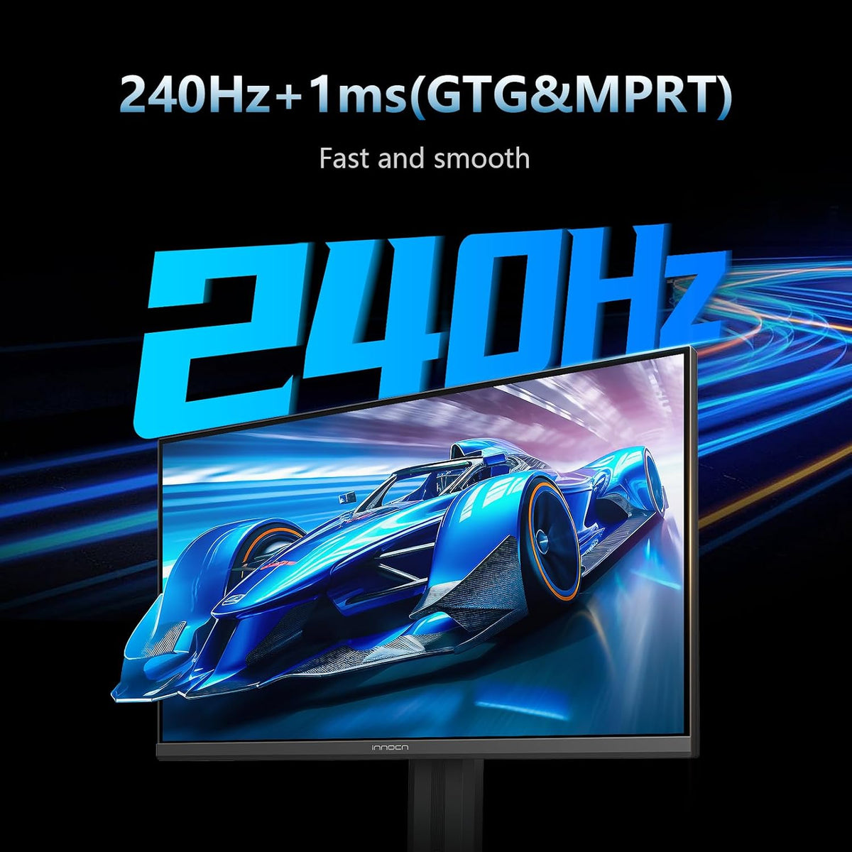 INNOCN 24.5' Monitor 1920 x 1080p 240Hz 1ms Gaming PC Computer IPS Display HDR400 HDMI, DisplayPort, Height/Pivot Adjustable Stand, Mountable, Black - 25G2H Plus