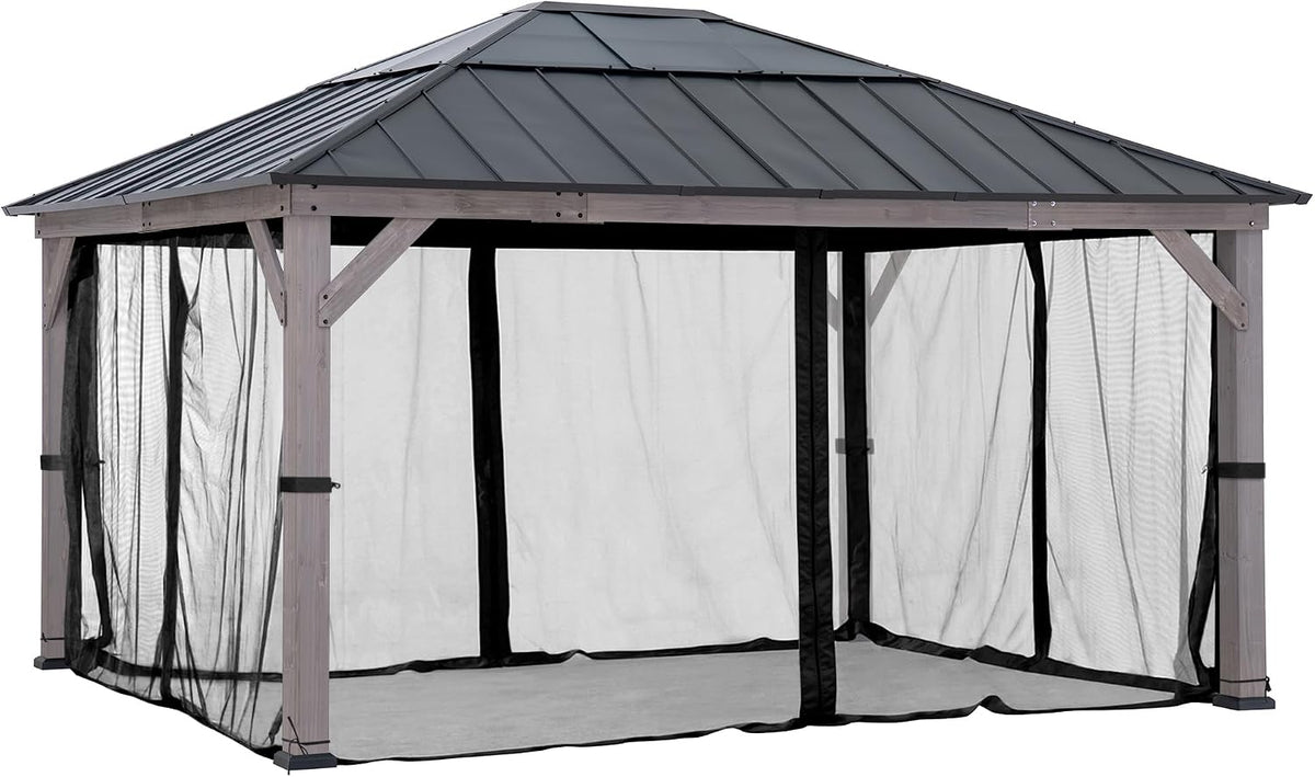 Sunjoy Mosquito Netting for 13 ft. × 15 ft. Wooden Gazebos,Black