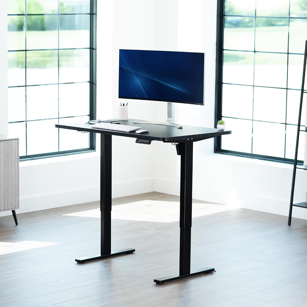 VIVO Electric 48 x 30 in Standing Desk, Memory Height Adjustment, 1B Series, Holds 220 lbs, One-Piece Black Top, Black Frame, DESK-KIT-1B5B