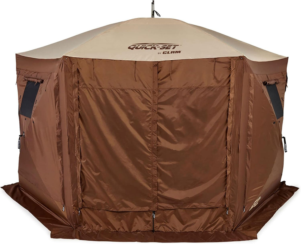 CLAM Quick-Set Pop Up Screen Tent, Pavilion, 12.5 ft, Instant Setup Brown Large Outdoor Gazebo Canopy Shelter, Spacious 8-Person Bug-Free Tent for Parties, Backyard, Camping, Events - Brown