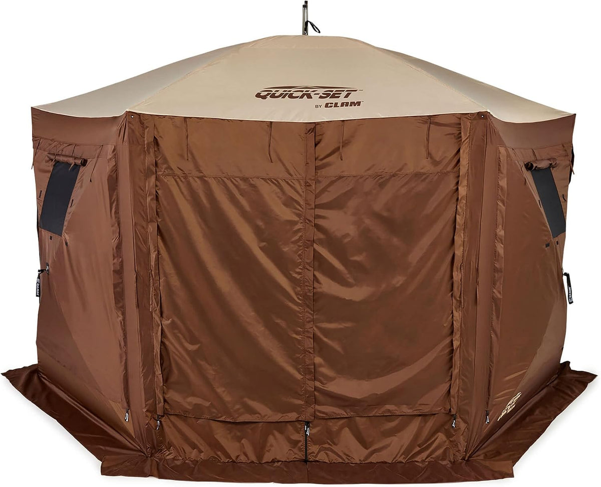 CLAM Quick-Set Pop Up Screen Tent, Pavilion, 12.5 ft, Instant Setup Brown Large Outdoor Gazebo Canopy Shelter, Spacious 8-Person Bug-Free Tent for Parties, Backyard, Camping, Events - Brown