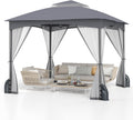 Tangkula 10x10 FT Outdoor Gazebo with Netting, Double Roof Patio Shelter with 4 Sandbags, Zippered Doors, Heavy-Duty Metal Frame, Metal Patio Gazebo for Yard Garden Lawn (Grey)