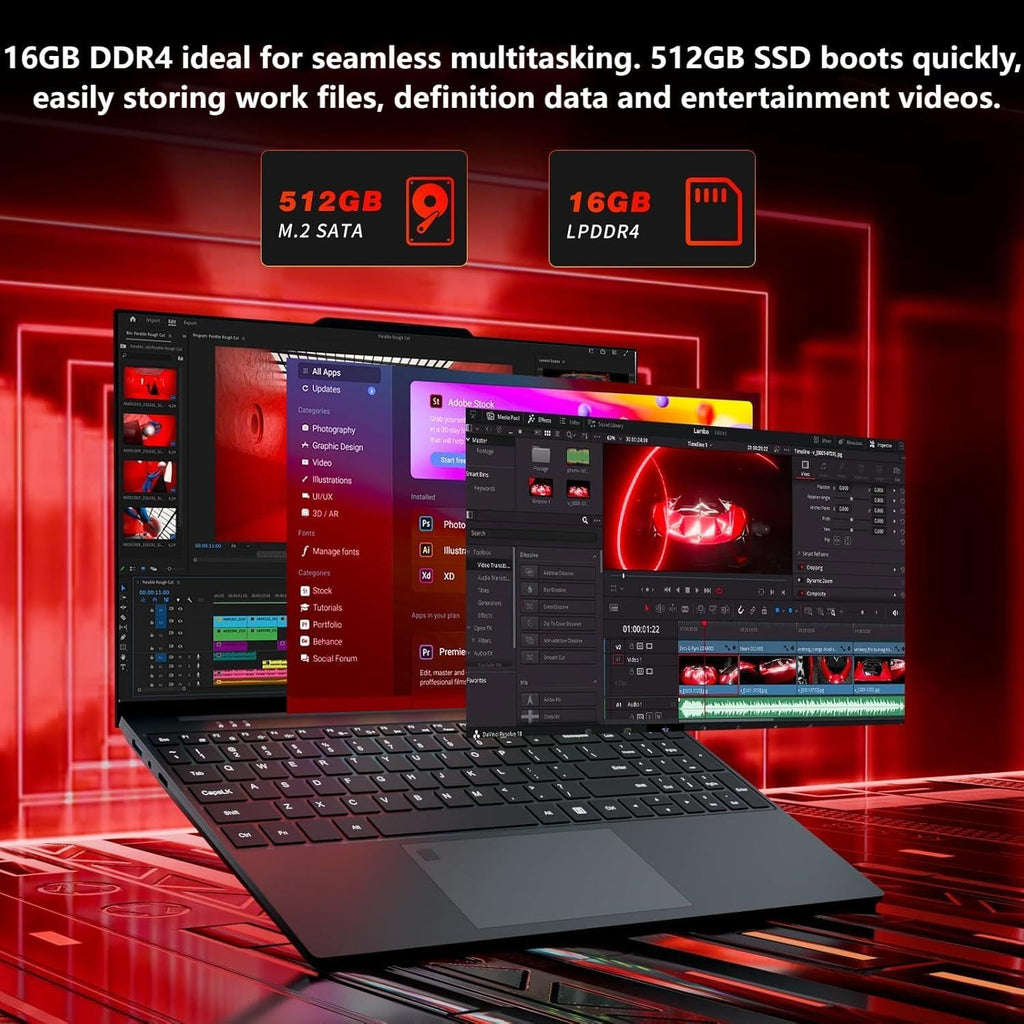 DUNHOO Laptop, 15.6 inch Laptops with N150 Processor(Beat to i3-1115G4, up to 3.6GHz), Gaming Laptop 16GB RAM 512GB SSD, Laptops Computer Metal Shell, Fingerprint Unlock, MINI HDMI 100W Webcam Numpad