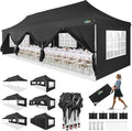 COBIZI 10x30 Pop up Canopy with Roller Bag & 8 Removable Sidewalls, Canopy Tent for Parties, Wedding, and Commercials, Waterproof and Instant Shelter UV50+ Outdoor Gazebo with 4 Sandbags(Black)