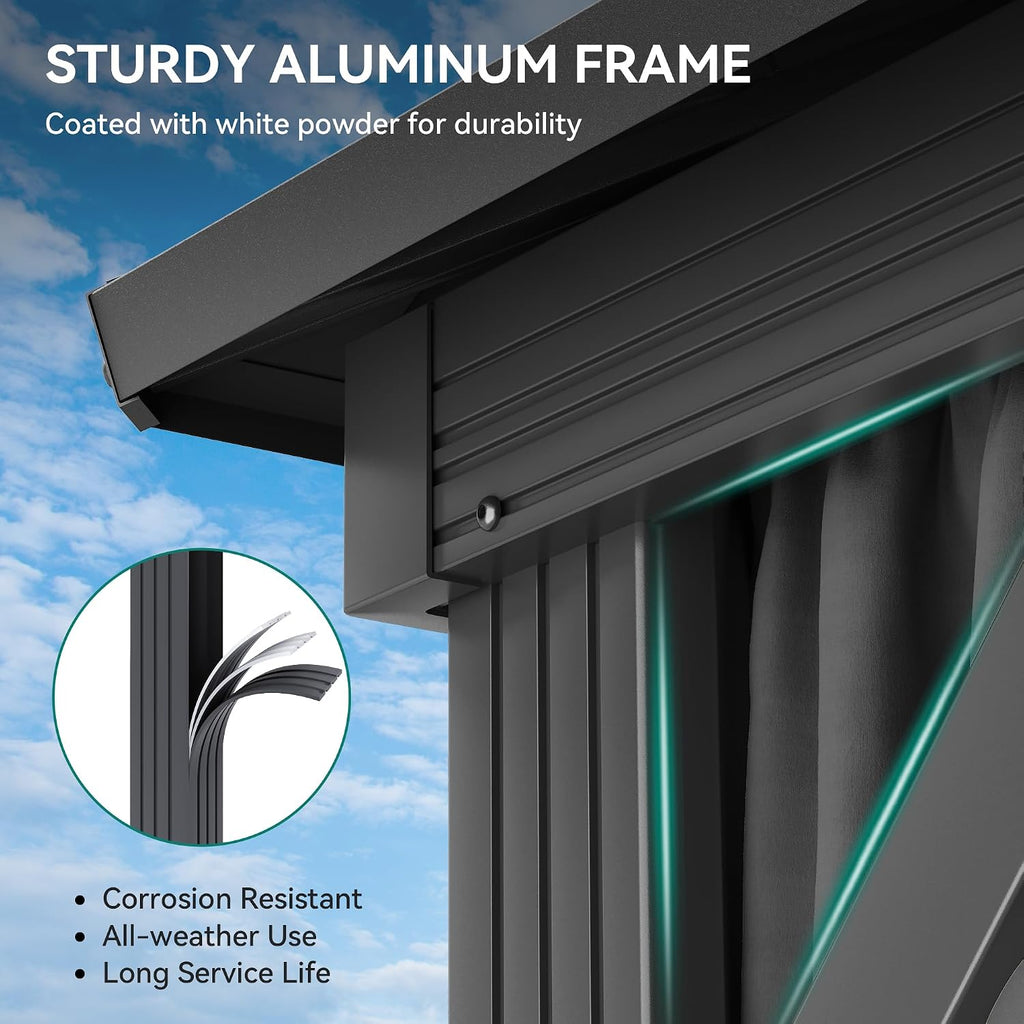 YITAHOME 10X12FT Hard Top Metal Gazebo Patios Double Roof Canopy Aluminum Frame Garden Gazebo Tent Curtains Netting for Patios Backyards Decks Lawns Gray