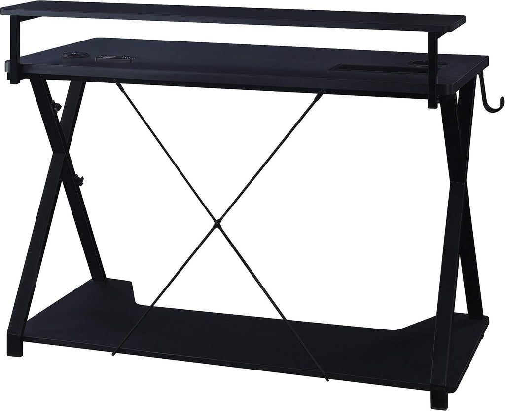 OSP Home Furnishings Checkpoint Ghost Battlestation Gaming Desk with RGB LED Lights, Black