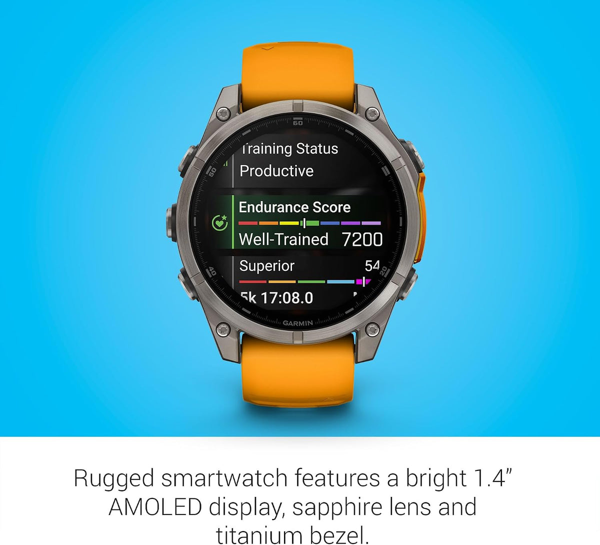 Garmin Fenix 8 Premium Multisport GPS Running Smartwatch, 47 mm | AMOLED, Dive-Rated, Built-in Flashlight | Titanium with Spark Orange/Graphite Band with Signature Series Charging Stand