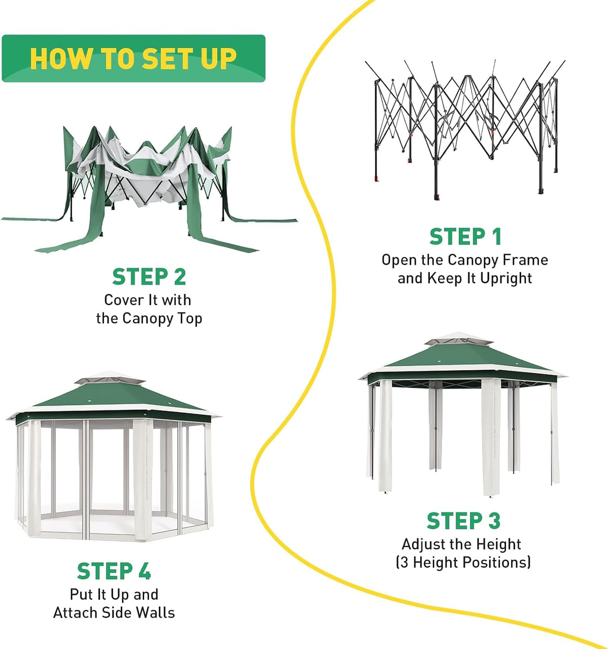 13' x 13' Pop-Up Gazebo, Hexagonal Canopy Shelter with 6 Zippered Mesh Netting, Event Tent with Strong Steel Frame for Backyard, Garden, Lawn, Green and Beige