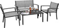 Flamaker 4 Pieces Patio Furniture Outdoor Furniture Patio Furniture Set Textilene Bistro Set Modern Conversation Set Black Bistro Set with Loveseat Tea Table for Home, Lawn and Balcony (Grey)