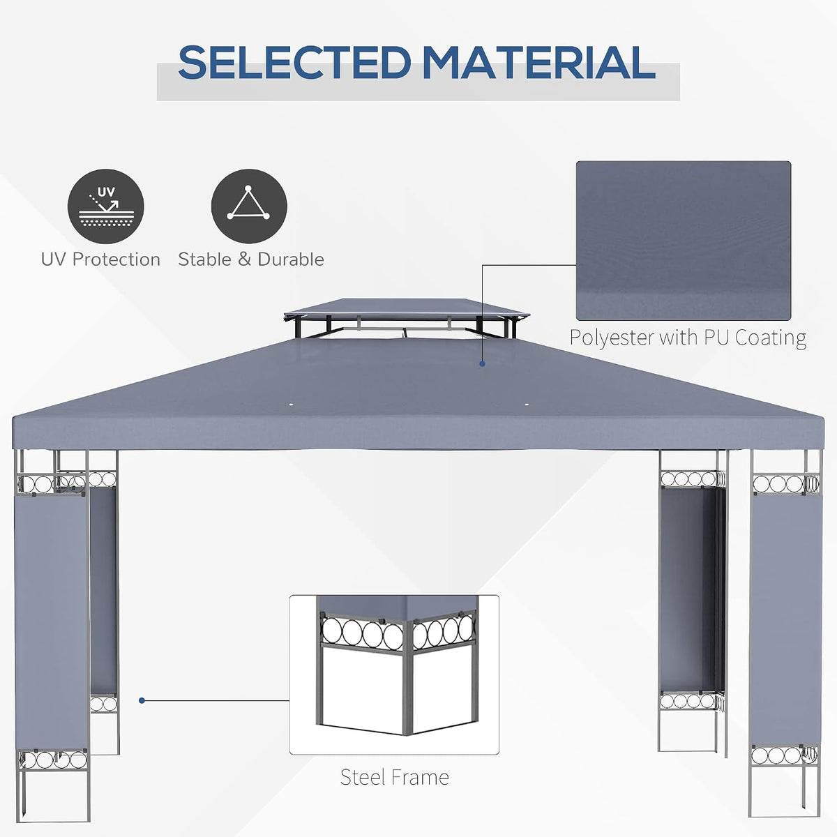 Outsunny 10' x 13' Patio Gazebo, Double Roof Outdoor Gazebo Canopy Shelter with Screen Decorate Corner Frame, for Garden, Lawn, Backyard and Deck, Gray