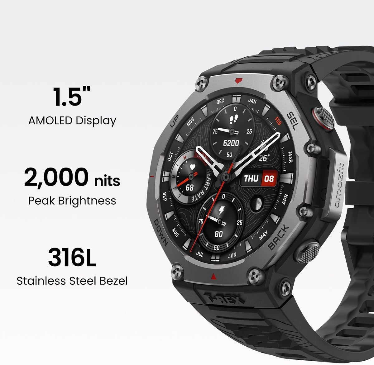 Amazfit Refurbished T-Rex 3 Rugged Military Smart Watch 48mm, GPS, Offline Maps, 100m Water-Resistant, Outdoor Fitness Smartwatch for Men, 170 Sport Modes, AI, Voice Control, Renewed (Black)