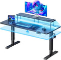HLDIRECT Electric Standing Gaming Desk with LED Lights, 63 Inch Height Adjustable Gaming Table Sit Stand Computer Workstation with Power Outlet & Monitor Stand, Rising Desk for Office, Home, Black