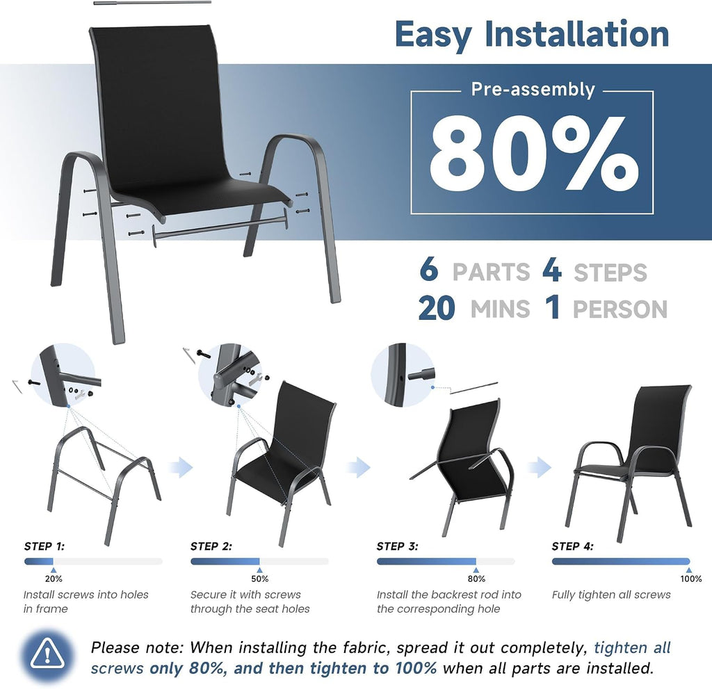 Amopatio Patio Chairs Set of 4, Outdoor Stackable Dining Chairs for All Weather, Breathable Garden Outdoor Furniture for Backyard Deck(Black)