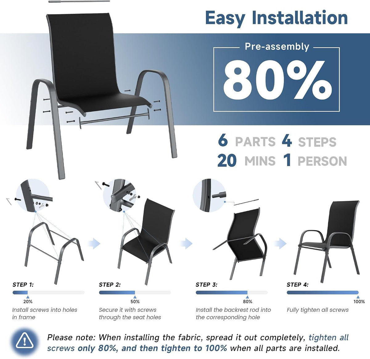 Amopatio Patio Chairs Set of 4, Outdoor Stackable Dining Chairs for All Weather, Breathable Garden Outdoor Furniture for Backyard Deck(Black)