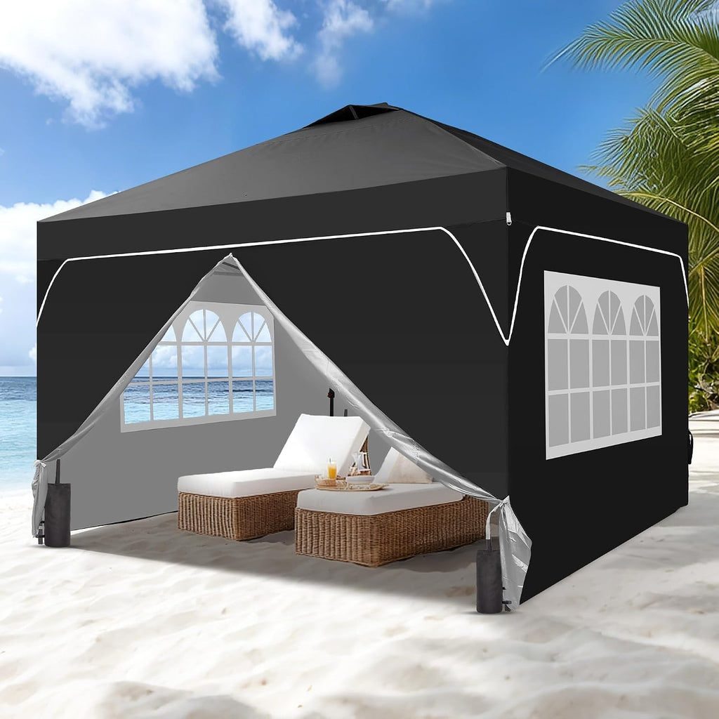GDY 12x12FT Pop Up Canopy Tent with One Push Setup, Easy to Install with 4-Sidewalls for Events, Parties, Camping, Outdoor Gazebo with 4-Sandbags, Black.