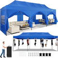 COBIZI 10x30 Heavy Duty Pop Up Canopy Tent with 8 Sidewalls Thicken Frame, Commercial Easy Up Outdoor Wedding Party Tents, All Season Waterproof Windproof with Stakes Sandbags Ropes Roller Bag, Blue