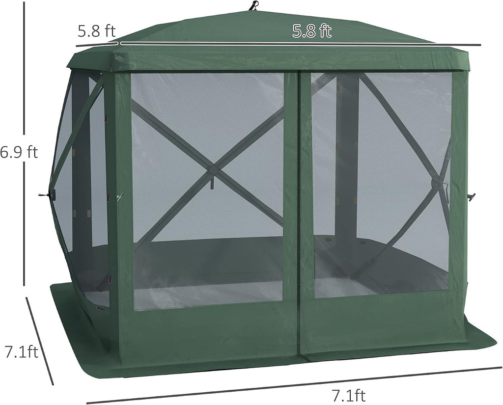Outsunny Pop Up Camping Canopy Gazebo Screen Shelter Tent with Single Person Easy Set-Up, Ventilating Mesh, Portable Carry Bag for Outdoor Tenting Party Event, 7x7FT, Green
