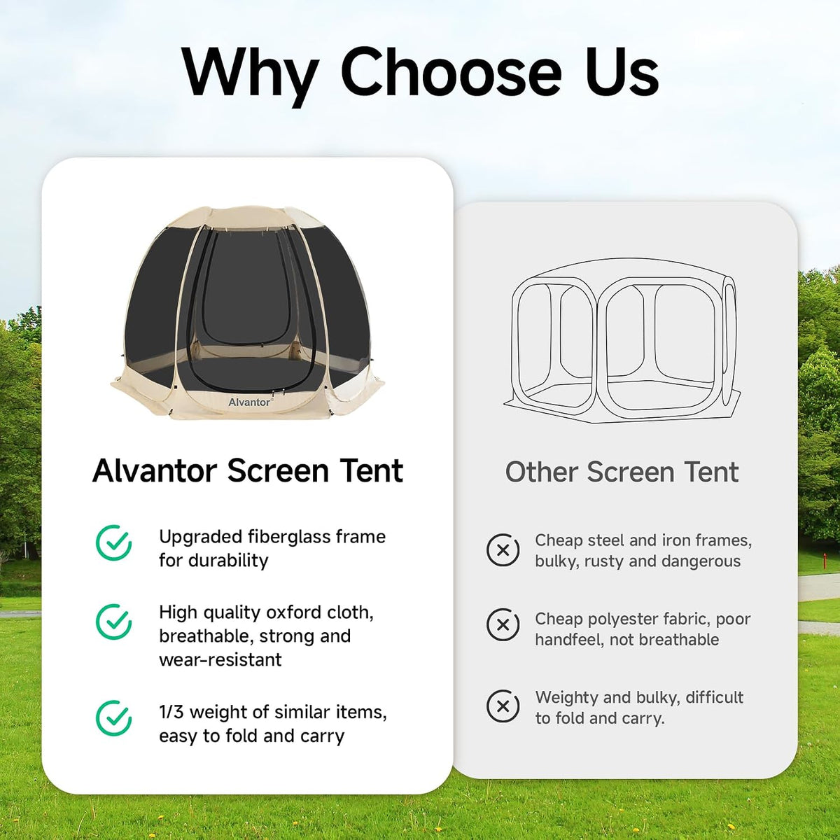 Alvantor® Screen House Room Camping Tent Outdoor Canopy Pop Up Sun Shade Hexagon Shelter Mesh Walls Not Waterproof 10'x10' Beige Patent Pending