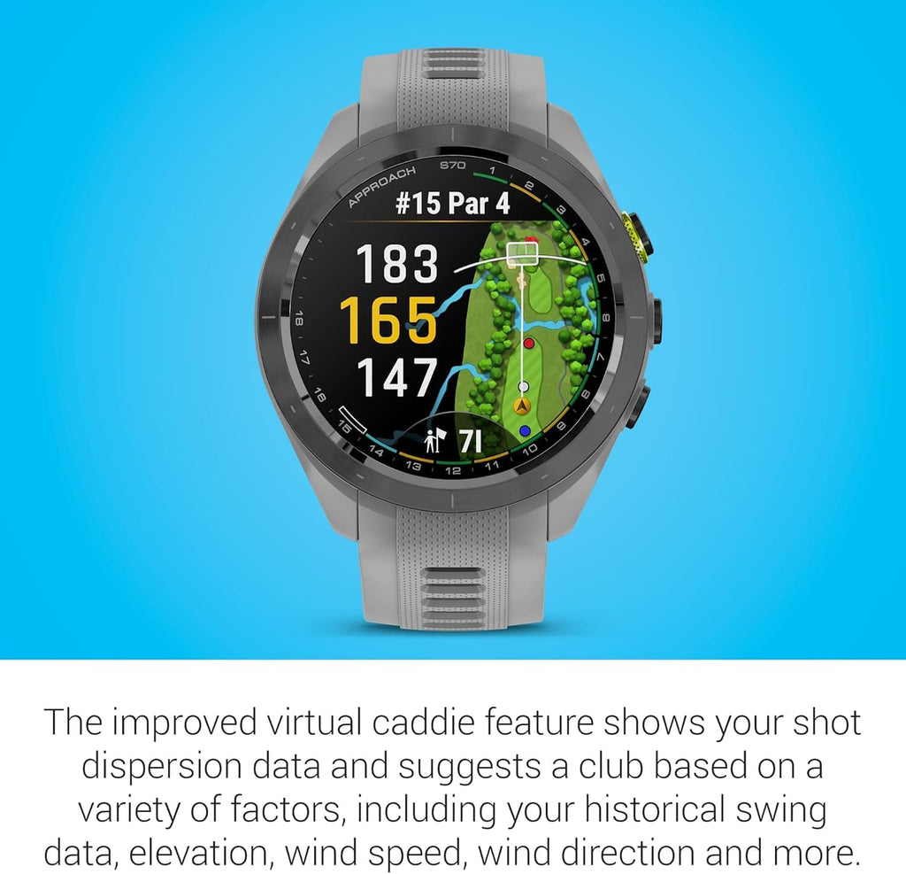 Garmin Approach S70 (Gray, 42mm) Golf GPS Watch Bundle - AMOLED Display, Virtual Caddie & PlaysLike Distance - Includes PlayBetter 5000mAH Portable Charger & Screen Protectors