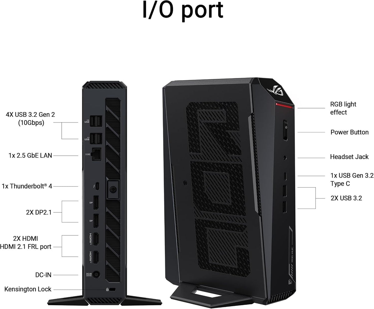 ROG NUC (2025) Gaming Mini PC with Intel® Core™ Ultra 7 (Series 2) ARL-HX CPU, NVIDIA® GeForce RTX™ 5060 MobileGPU, 32GB DDR5 RAM, 1TB NVMe SSD, Thunderbolt™ 4, Triple-Fan Cooling, and ARGB Lighting