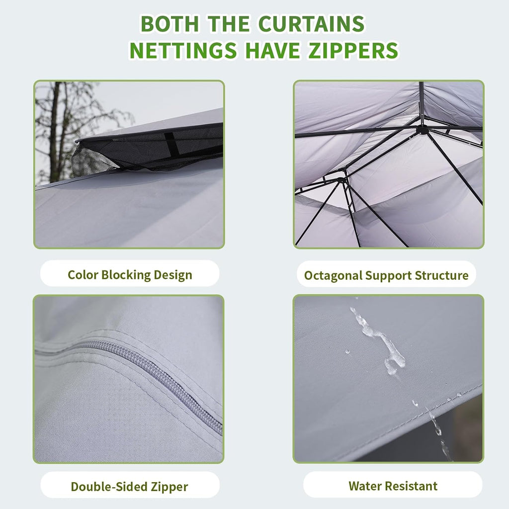10'X13' Outdoor Patio Gazebo - Double Roofs Party Tent Gazebos with Mosquito Net and Privacy Screens Heavy Duty Steel for Backyard, Garden, Deck - Grey