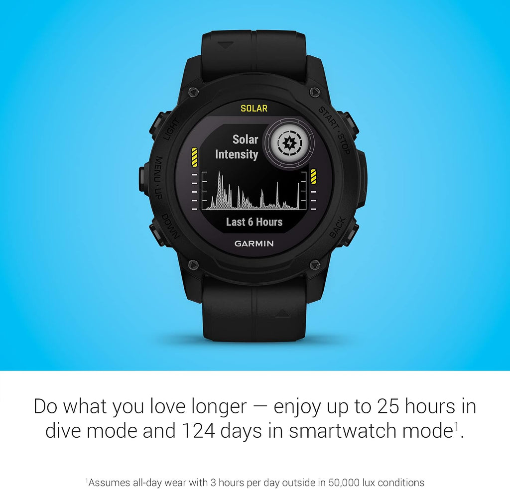 Garmin Descent™ G1 Solar, Rugged Dive Computer with Solar Charging Capabilities, Multiple Dive Modes, Activity Tracking, Black (Renewed)