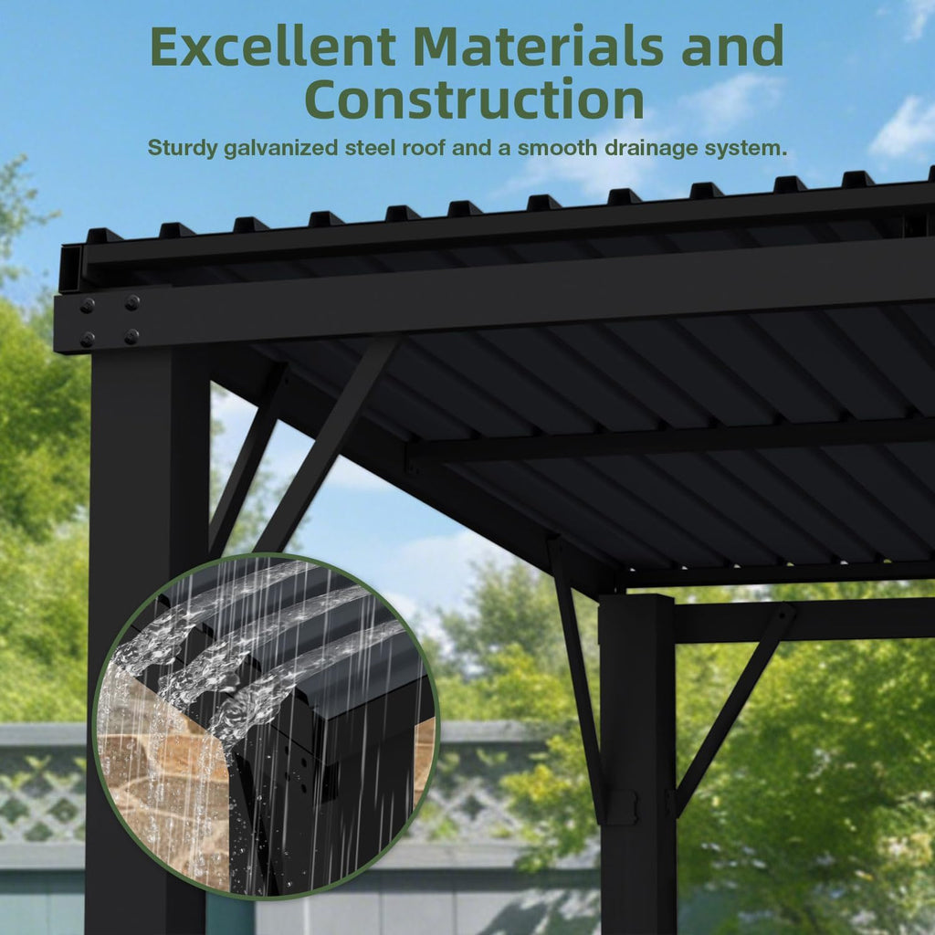 EBE 6'x12' Hardtop Grill Gazebo, Outdoor BBQ Gazebo with Side Shelves, Grill Pergola Canopy with Bottle Opener & Hooks, Metal Gazebo for Patio, Backyard, Deck