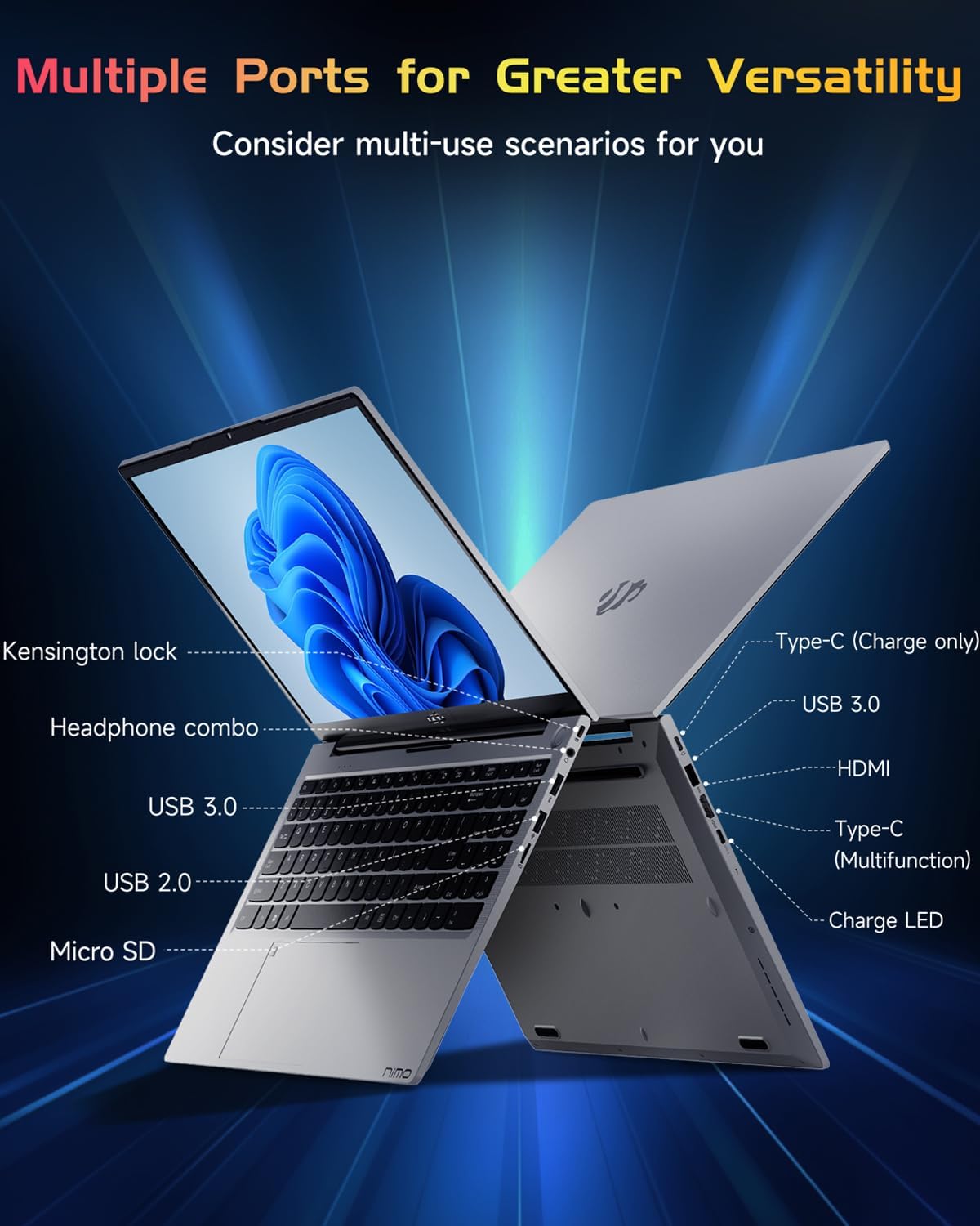 NIMO 15.6' IPS FHD-Laptop, Pentium Quad Core N100 8GB RAM 256GB SSD (Beat i3-1115G4, Up to 3.4GHz) Backlit Keyboard Fingerprint 65W Type-C Charger WiFi 6 BT5.2, for Student and Home