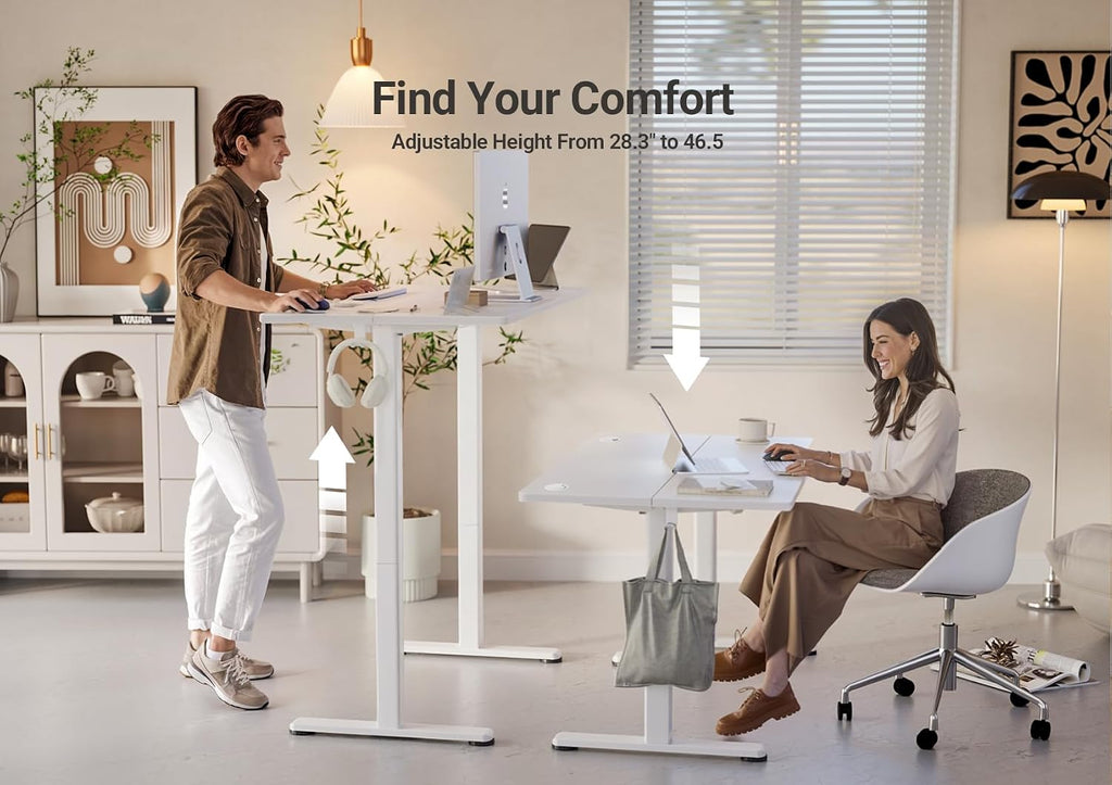 YDN Electric Standing Desk Adjustable Height, 32 x 19 Inches Stand up Desk with Cable Management, Home Office Desks with Splice Board & White Frame, White Top