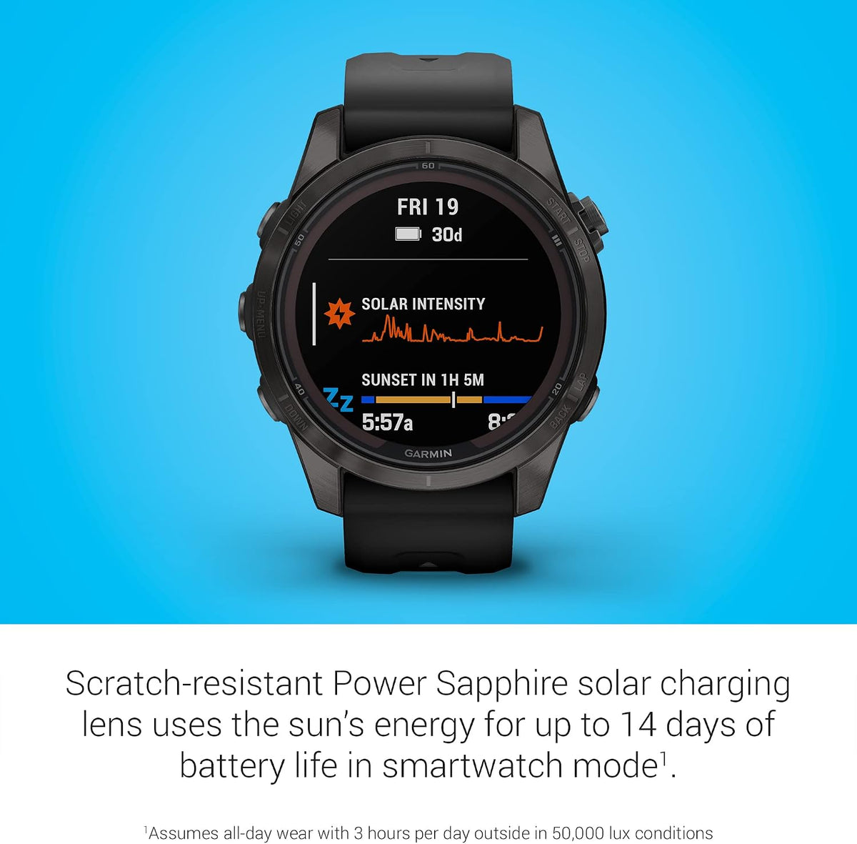 Garmin fēnix 7S Pro Sapphire Solar, Multisport GPS Smartwatch, Built-in Flashlight, Solar Charging Capability, Black