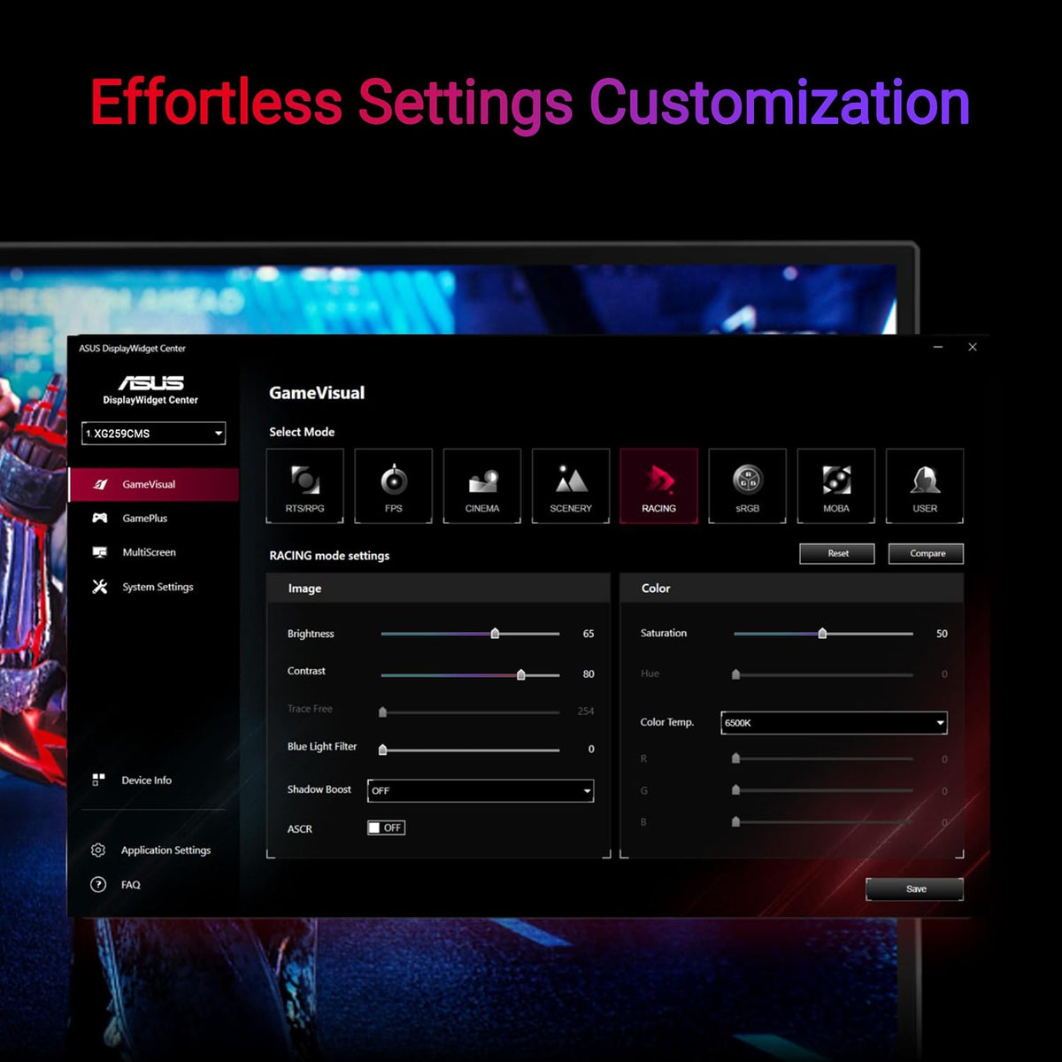 ASUS ROG Strix 24.5' USB-C HDR400 Gaming Monitor (XG259CMS)–Full HD 1080p, 310Hz, 1ms, Fast IPS, 110% SRGB, Extreme Low Motion Blur Sync, G-SYNC Compatible, DisplayWidget, Tripod Socket, 3yr Warranty