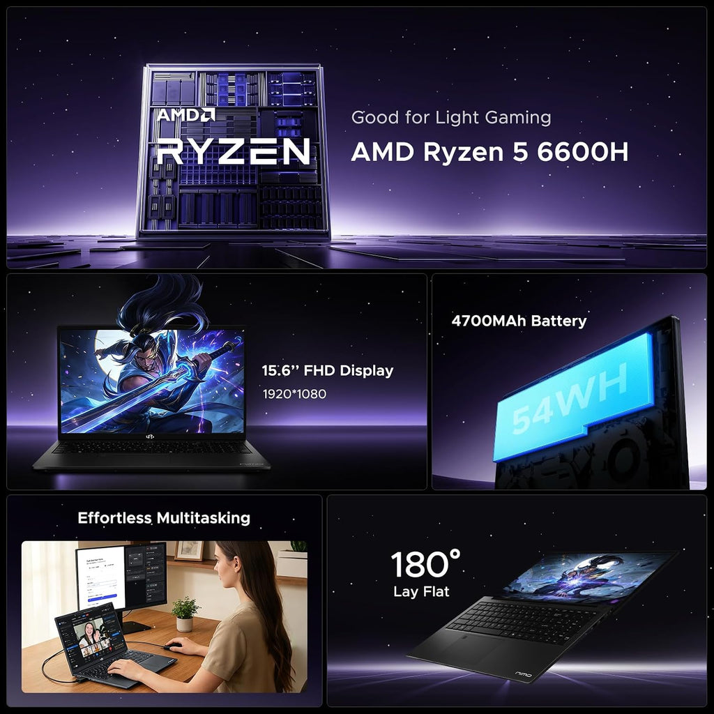 NIMO 15.6' IPS FHD-Gaming-Laptop,AMD Ryzen 5 6600H 16GB DDR5 RAM 1TB SSD (Beat i5-1335U, 6 Cores Up to 4.5GHz) AMD Radeon 660M GPU-Computer with 100W Type-C Charger Backlit Keyboard Fingerprint
