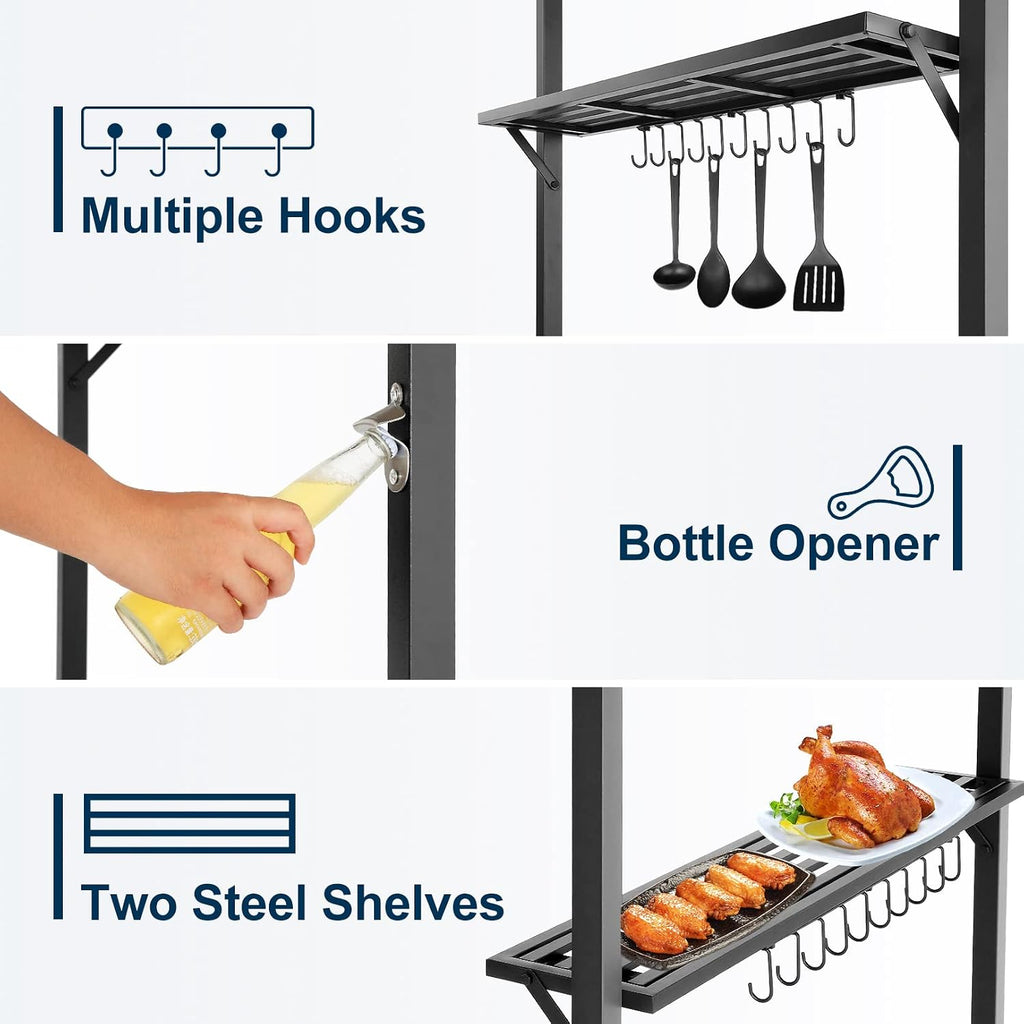 COBIZI 8x5 Grill Gazebo, BBQ Gazebo Shelter, Outdoor Canopy with LED Lights and Two Bar Counters, Double Tiered for Gray