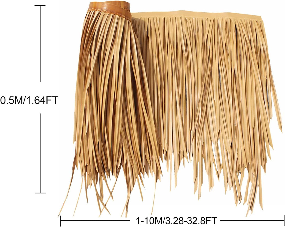 Simulation Thatch Roll Roofing Straw Tiles Artificial Palm Thatch Runner Fireproof and Anti-Aging for Outdoor Roof Pavilion Garden Tiki Bar Wooden House Decoration, 1-10m(Size:8m/26.2ft)