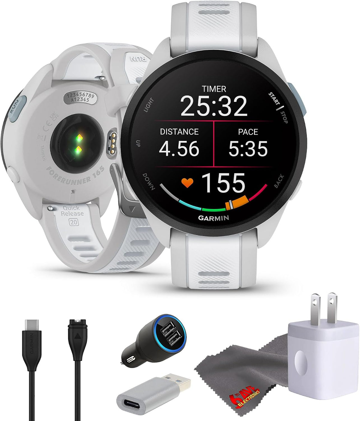 Garmin Forerunner 165 GPS Running Smartwatch, Fitness Tracker Smart Watch for Men and Women Bundle with Accessories - Mist Gray/Whitestone