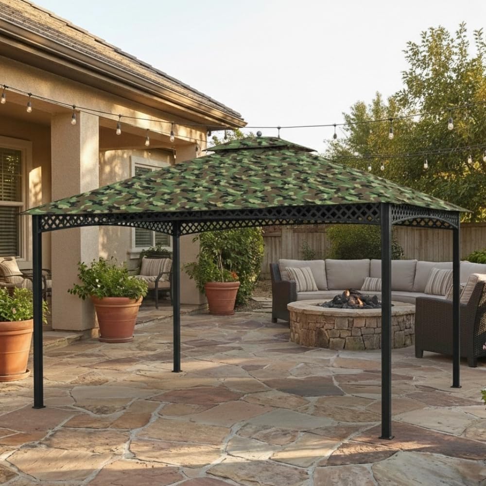Garden Winds Durable 350 Replacement Canopy Top Compatible with Windsor Dome 10' x 12' Gazebo Models L-GZ717PST-C, A111001701 - Camo Green