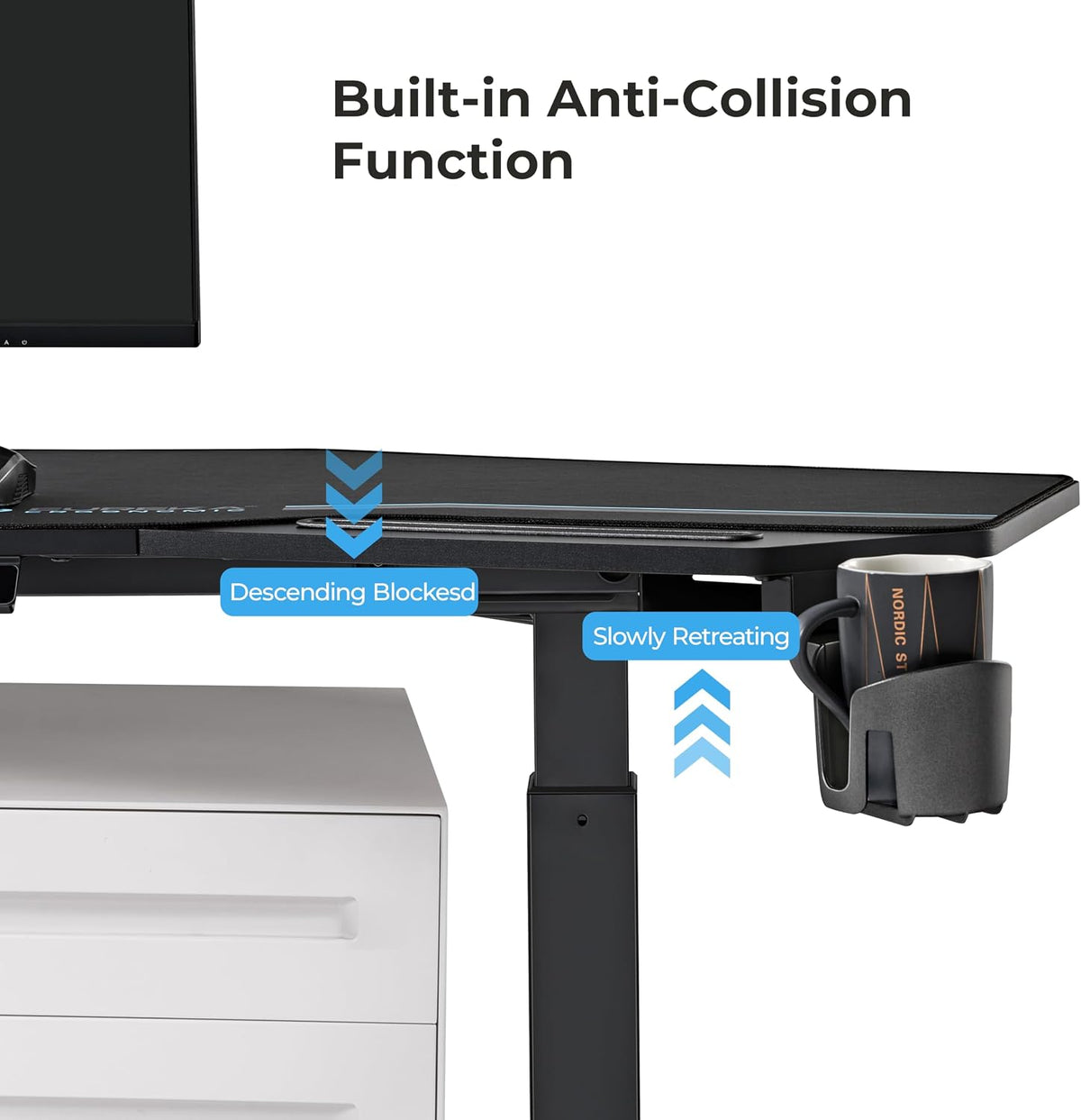 EUREKA ERGONOMIC Gaming Standing Desk w Dual Motor,72' Wing Shaped Music Studio Desk Electric Adjustable Height Table Recording Live Stream, Slot Design,Black