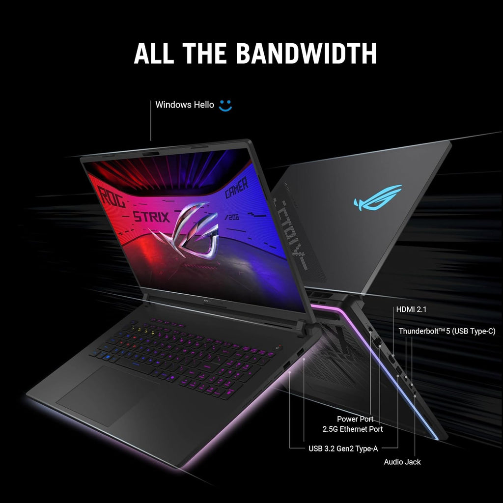 ASUS ROG Strix SCAR 18 (2025) Gaming Laptop, 18' ROG Nebula HDR 16:10 2.5K 240Hz/3ms, NVIDIA® GeForce RTX™ 5080, Intel® Core™ Ultra 9 275HX, 32GB DDR5-5600, 2TB PCIe Gen 4 SSD, Wi-Fi 7, Windows 11 Pro