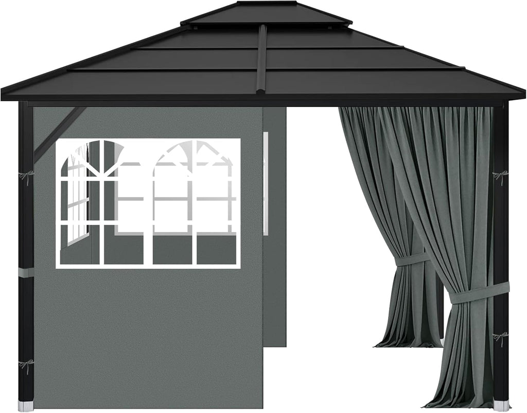 Gazebo Privacy Curtains 10' x 10' with PVC Windows, 4-Panels Side Wall with Zipper Universal Replacement for Patio, Outdoor Canopy, Garden and Backyard, Gray