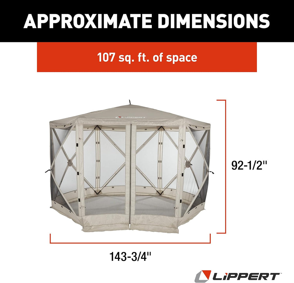 Lippert Picnic Popup Gazebo Tent for Camping, Patios and Easy Outdoor Shelter - 12' x 12', Brown