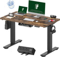 FLEXISPOT EN2 Whole-Piece Standing Desk with Clamp Power Strip, 48 x 24'' Electric Stand Up Height Adjustable Desk with Cable Management (Black Frame + 48' Rustic Brown Desktop, 2 Packages)