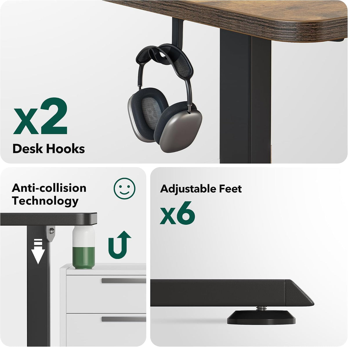 FEZIBO 63' L Shaped Standing Desk - Adjustable Corner Standing Desk L Shape, L-Shaped Adjustable Table with Splice Board, Vintage-Brown