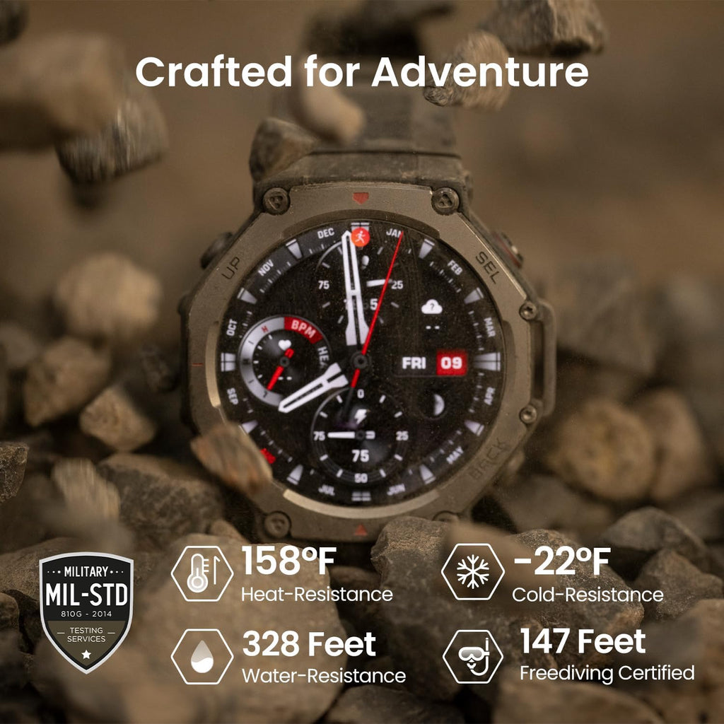 Amazfit Refurbished T-Rex 3 Rugged Military Smart Watch 48mm, GPS, Offline Maps, 100m Water-Resistant, Outdoor Fitness Smartwatch for Men, 170 Sport Modes, AI, Voice Control, Renewed (Black)